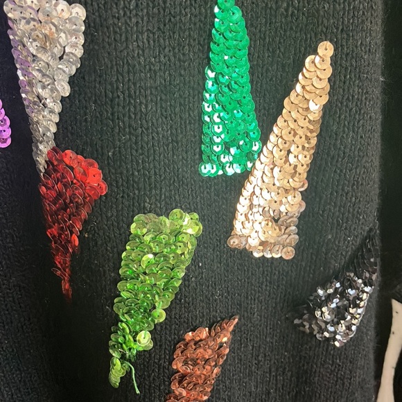 Vintage not so ugly Christmas sweater Christmas trees sequin silk angora rabbit - Picture 5 of 7